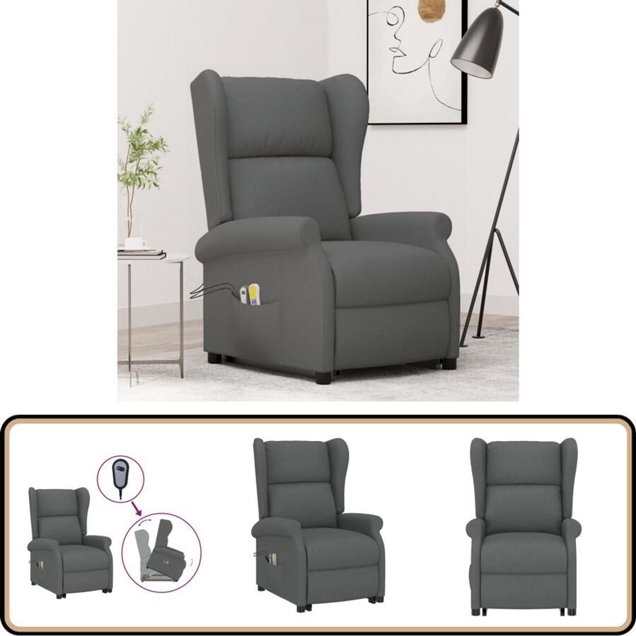 VidaXL Sta-op-massagestoel Donkergrijs Met USB Massagestoel Sta-op Functie Elektrisch Liftstoel Ergonomische Stoel Relaxfauteuil Comfortstoelen Lounge Stoel Grijs Meubilair