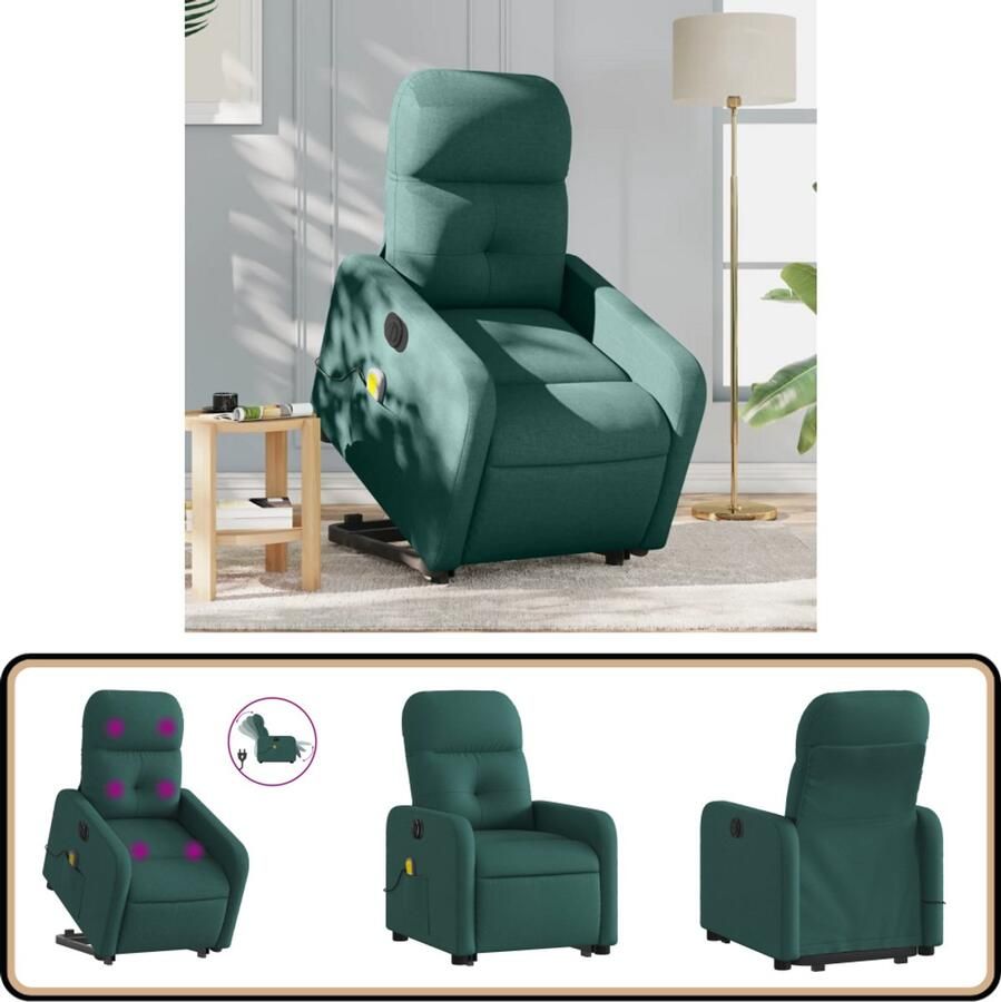 VidaXL Sta-op Massagestoel Donkergroen Stof Sta-op-stoel Massageruimtelijke Meubels Ergonomische Stoel Elektrische Stoel Lounge Stoel