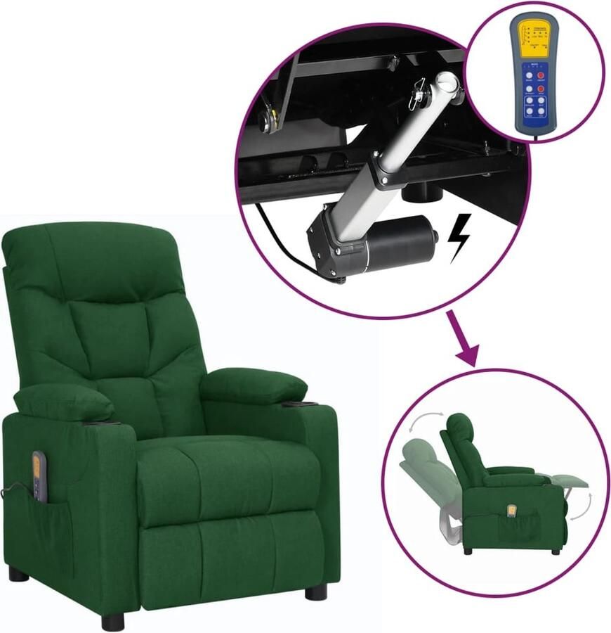 VidaXL Sta-op-massagestoel Donkergroen Verstelbaar Massagestoel Elektrisch Verstelbaar Sta-op Functie Ergonomische Stoel Lounge Stoel Wellnessstoel Comfortstoelen Zittcomfort Dark Green Furniture - Foto 2