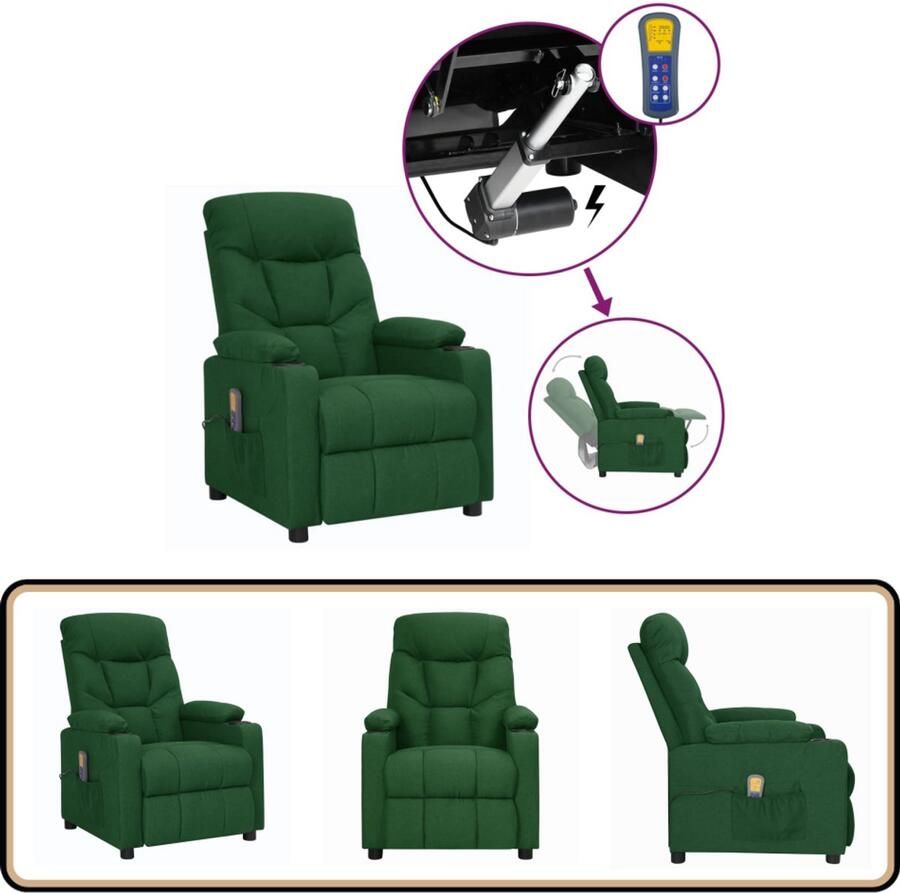 VidaXL Sta-op-massagestoel Donkergroen Verstelbaar Massagestoel Elektrisch Verstelbaar Sta-op Functie Ergonomische Stoel Lounge Stoel Wellnessstoel Comfortstoelen Zittcomfort Dark Green Furniture