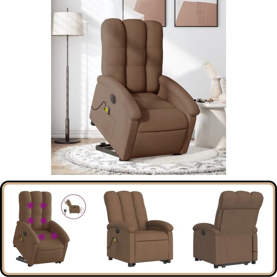 VidaXL Sta-op-massagestoel Elektrisch Bruin Elektrische Stoel Massagerstoel Sta Op Stoel Ergonomische Stoel Relaxfauteuil