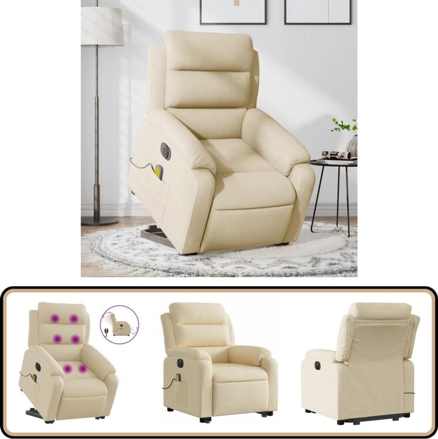 VidaXL Sta-op-massagestoel Elektrisch crèmekleurig Elektrische Stoel Massagerstoel Sta-op Stoel Ergonomische Stoel Relaxfauteuil