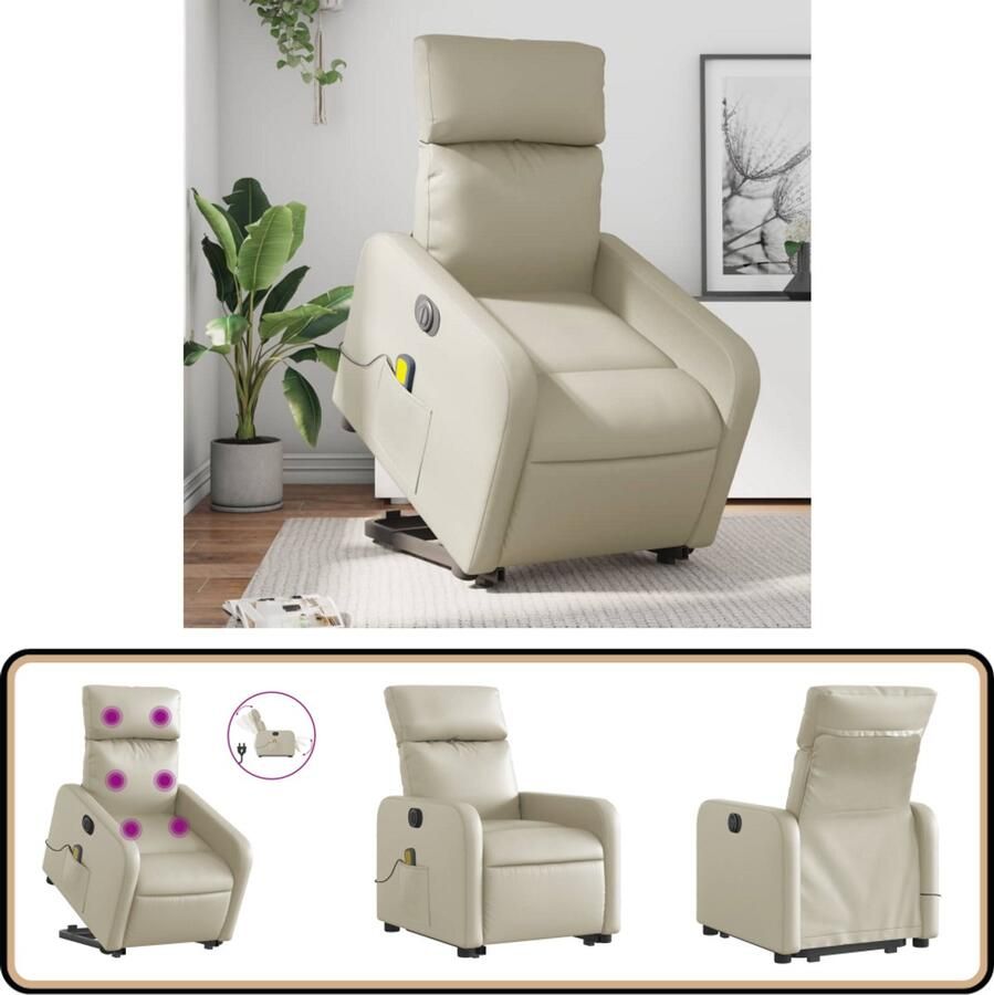 VidaXL Sta-op Massagestoel Elektrisch Crèmekleurig Sta-opstoel Massageruimtelijke Meubels Elektrische Stoelen Fauteuil Loungestoel