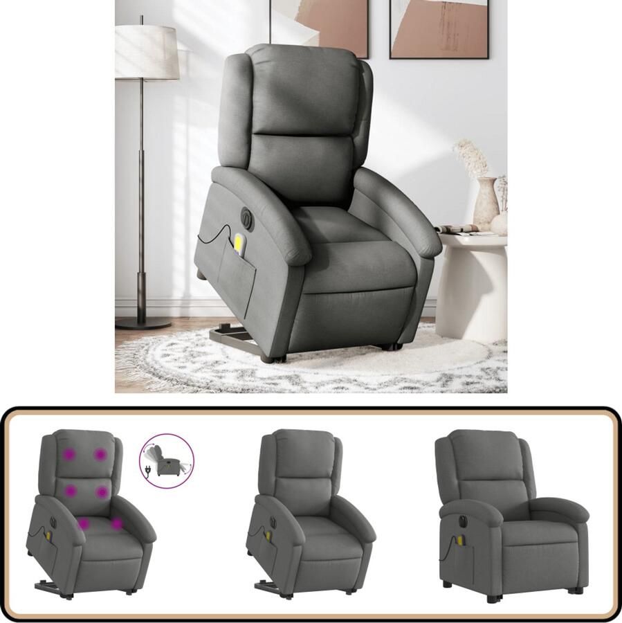 VidaXL Sta-op Massagestoel Elektrisch Donkergrijs Elektrische Stoel Massagerstoel Sta Op Stoel Ergonomische Stoel Relaxfauteuil
