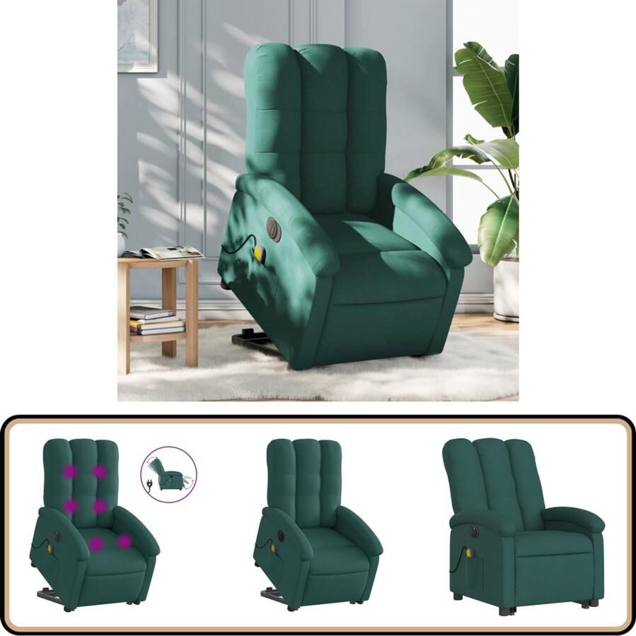 VidaXL Sta-op-massagestoel Elektrisch Donkergroen Elektrische Massagestoel Sta-op Stoel Massagerugkussen Ergonomische Stoel Lounge Stoel