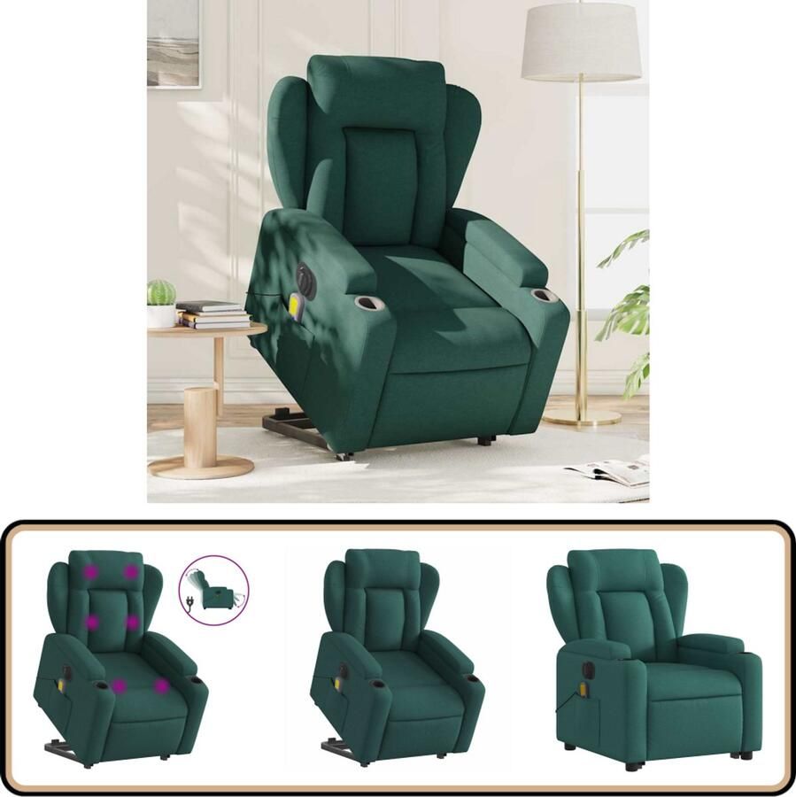 VidaXL Sta-op-massagestoel Elektrisch Donkergroen Elektrische Stoel Massagerstoel Sta Op Stoel Fauteuil Ergonomische Stoel