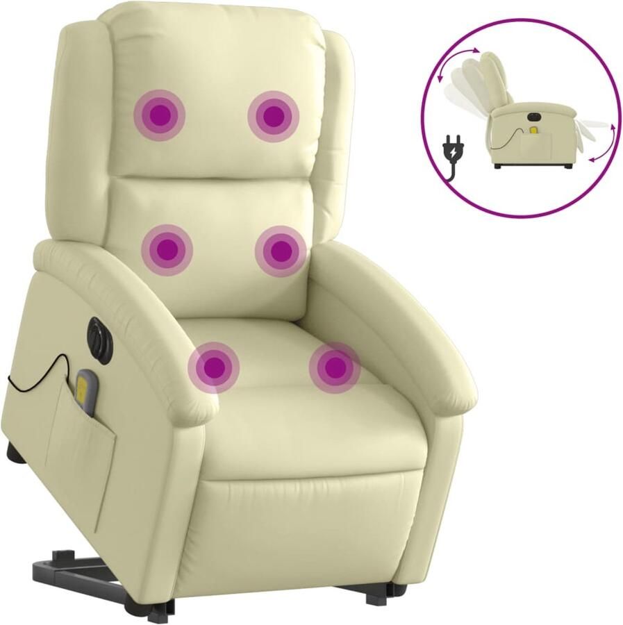 VidaXL Sta-op-massagestoel elektrisch echt leer crèmekleurig