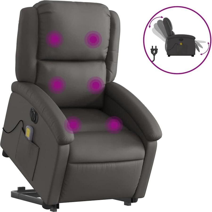 Vida XL vidaXL Sta-op-massagestoel elektrisch echt leer grijs-VXL-3204277 - Foto 2