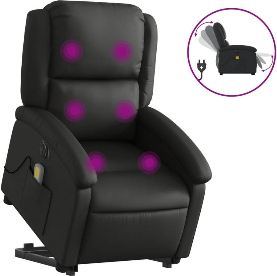 Vida XL vidaXL Sta-op-massagestoel elektrisch echt leer zwart-VXL-3204274