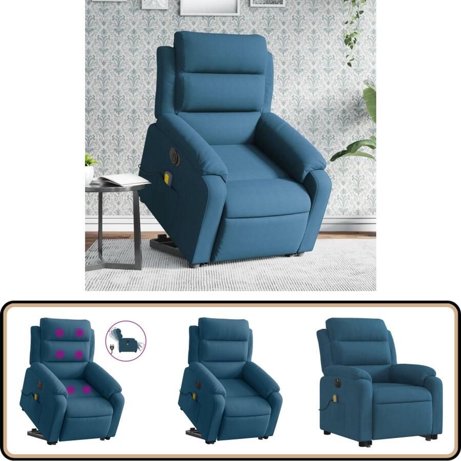 VidaXL Sta-op-massagestoel elektrisch Fluweel Blauw Elektrische Sta-op-massagestoel Elektrische Sta-op-massagestoelen Sta-opstoel Staopstoel