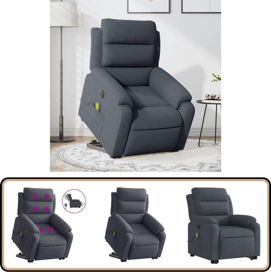 VidaXL Sta-op-massagestoel Elektrisch Fluweel Donkergrijs Elektrische Stoel Massagerstoel Loungestoel Relaxfauteuil Ergonomische Stoel