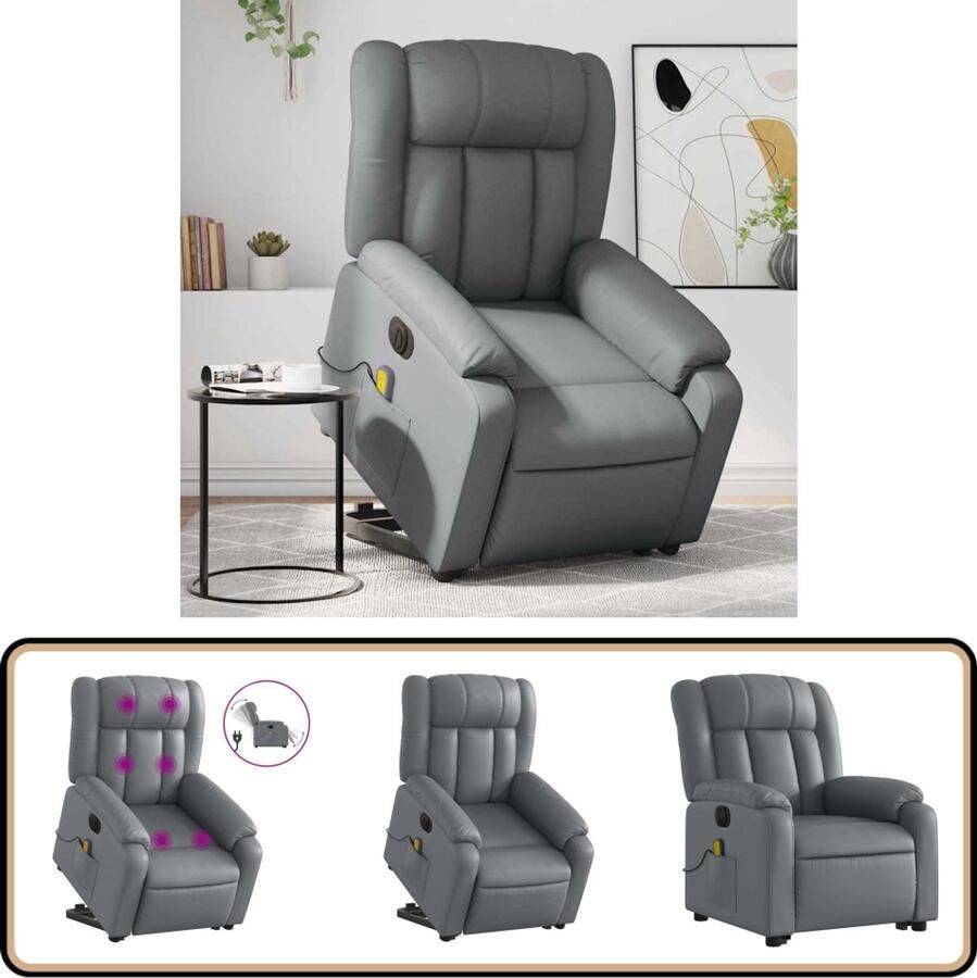 VidaXL Sta-op-massagestoel Elektrisch Grijs Kunstleer Elektrische Sta-op-massagestoel Elektrische Sta-op-massagestoelen Sta-opstoel Sta-opstoelen