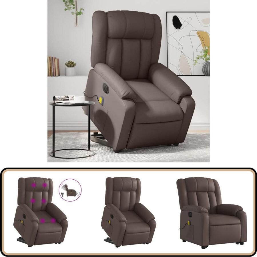 VidaXL Sta-op-massagestoel Elektrisch Kunstleer Bruin Elektrische Sta-op-massagestoel Elektrische Sta-op-massagestoelen Sta-opstoel Sta-opstoelen