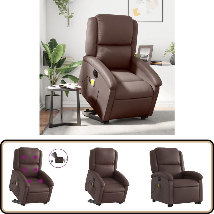 VidaXL Sta-op-massagestoel Elektrisch Kunstleer Bruin Sta-opstoel Massageruimte Elektrische Stoel Fauteuil Relaxstoelen
