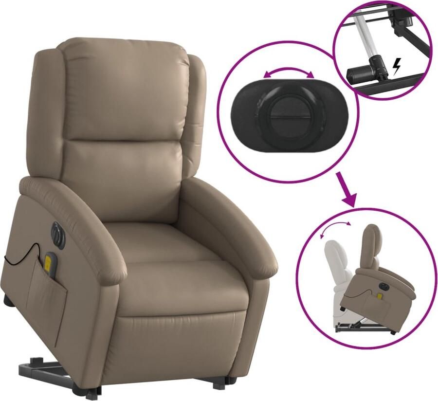 Vida XL Sta-op-massagestoel elektrisch kunstleer cappuccinokleurig SKU: V3204253 - Foto 6
