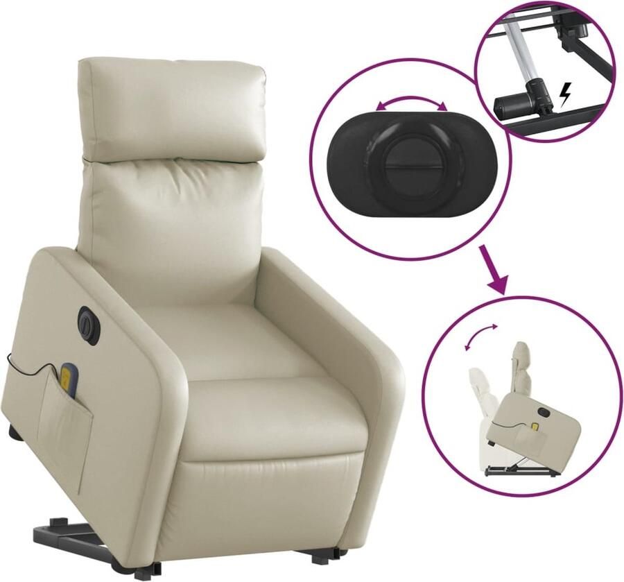 Vida XL vidaXL Sta-op-massagestoel elektrisch kunstleer crÃ¨mekleurig-VXL-3206771 - Foto 3