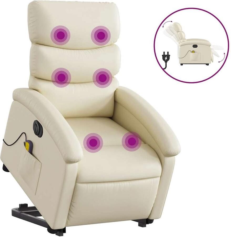 Vida XL vidaXL Sta-op-massagestoel elektrisch kunstleer crÃ¨mekleurig-VXL-3204062 - Foto 2