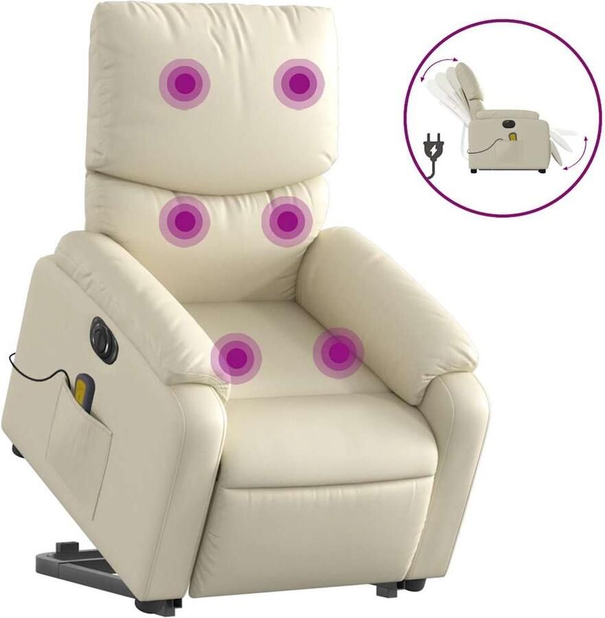 VidaXL Sta-op-massagestoel elektrisch kunstleer crèmekleurig
