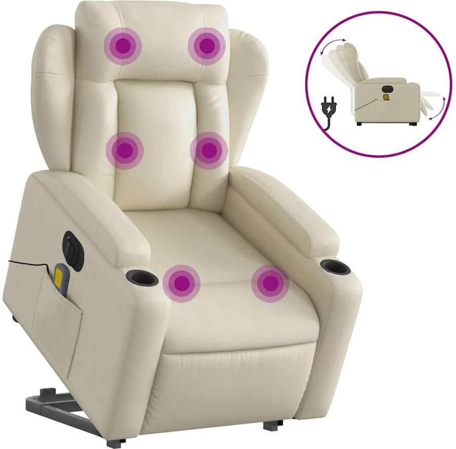 Vida XL vidaXL Sta-op-massagestoel elektrisch kunstleer crÃ¨mekleurig-VXL-3204566 - Foto 2