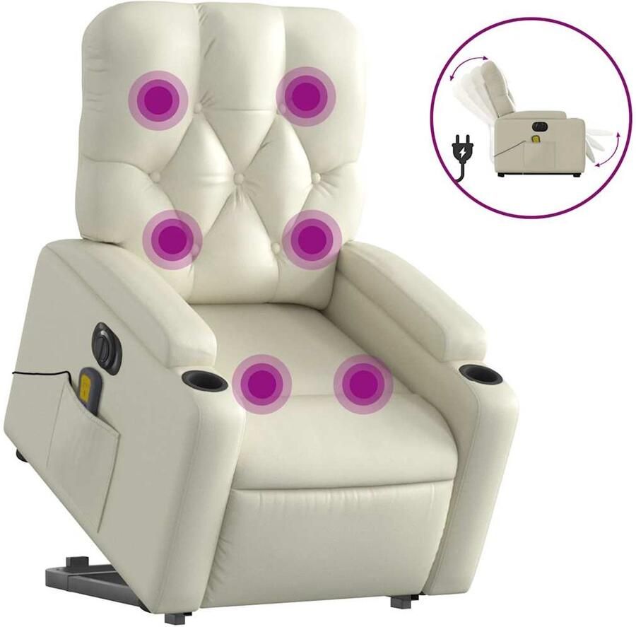 Vida XL vidaXL Sta-op-massagestoel elektrisch kunstleer crÃ¨mekleurig-VXL-3204794