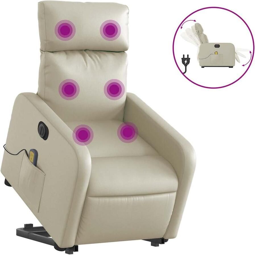 Vida XL vidaXL Sta-op-massagestoel elektrisch kunstleer crÃ¨mekleurig-VXL-3206771 - Foto 2