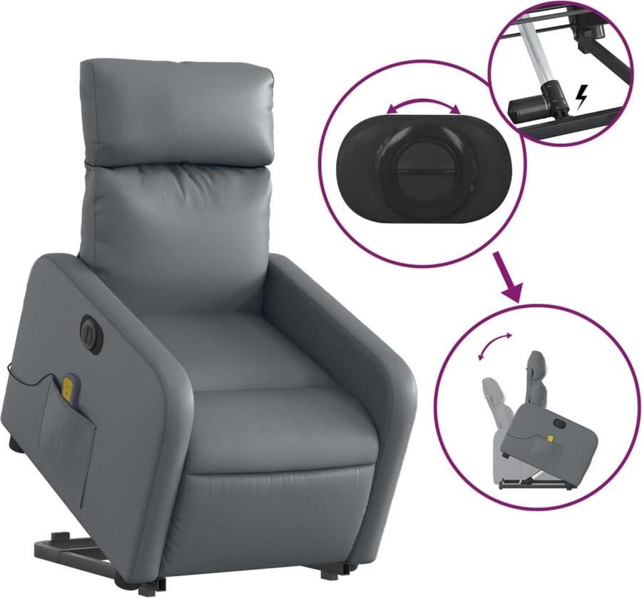 Vida XL vidaXL Sta-op-massagestoel elektrisch kunstleer grijs-VXL-3206773 - Foto 3