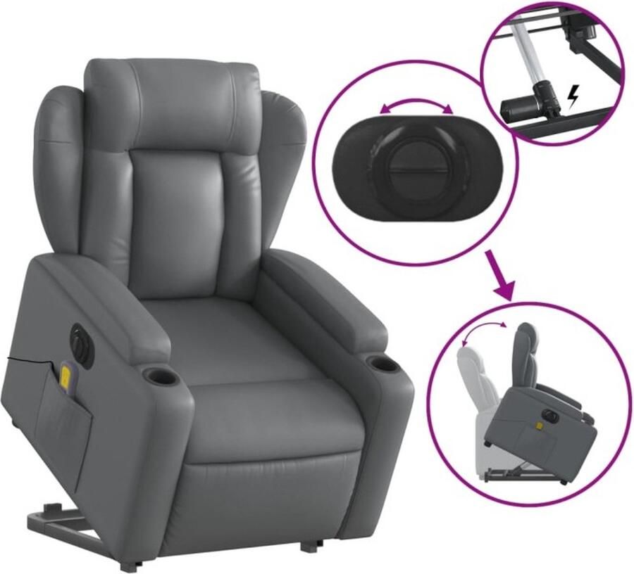 Vida XL vidaXL Sta-op-massagestoel elektrisch kunstleer grijs-VXL-3204568 - Foto 5