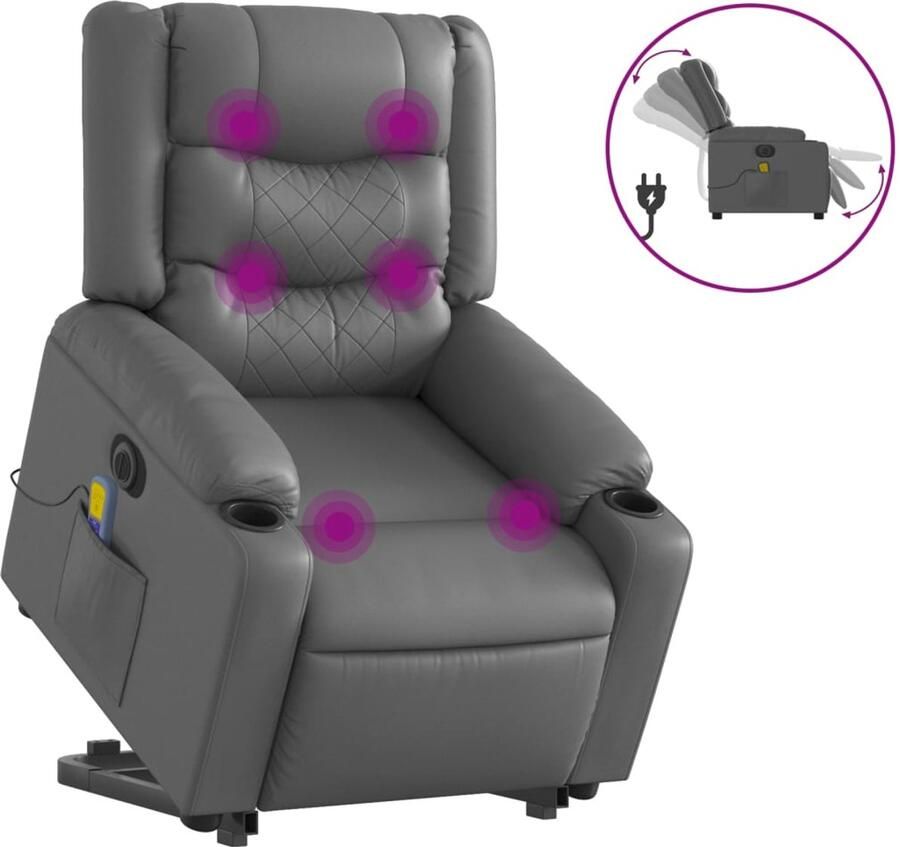 Vida XL vidaXL Sta-op-massagestoel elektrisch kunstleer grijs-VXL-3206566