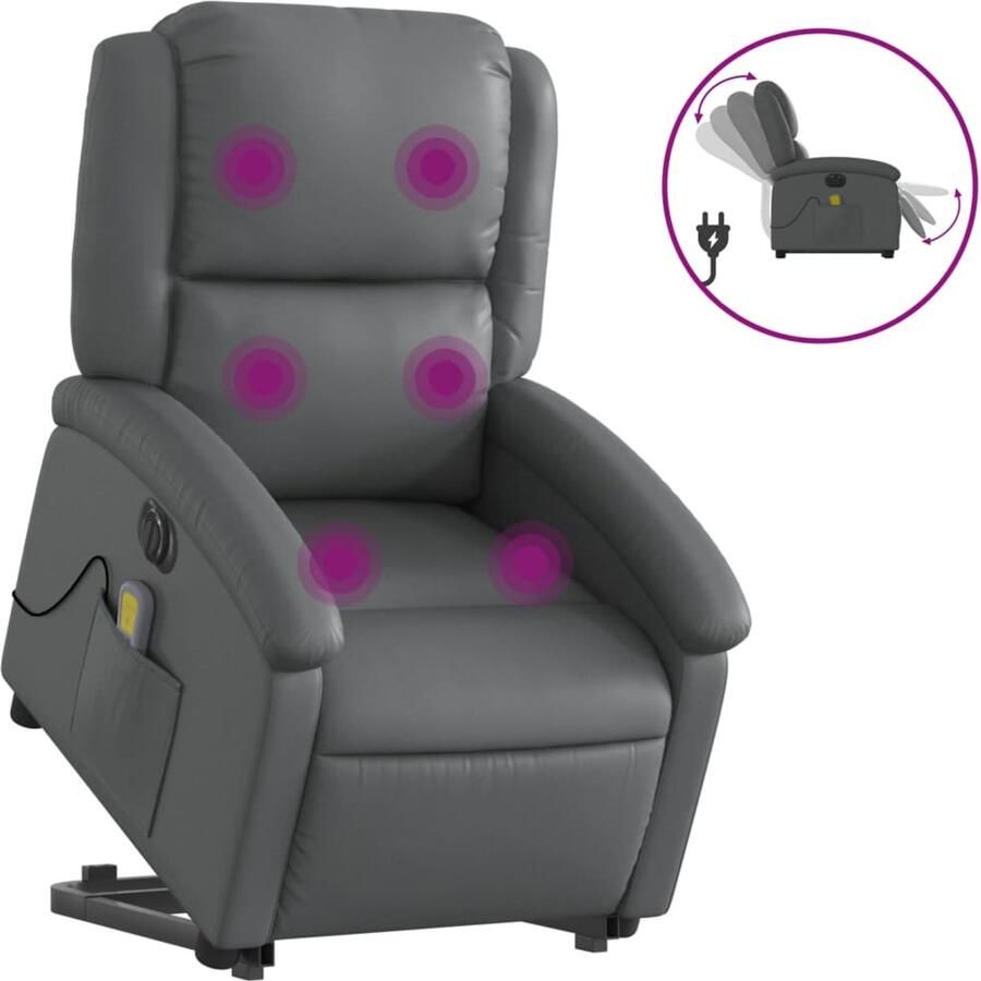 Vida XL vidaXL Sta-op-massagestoel elektrisch kunstleer grijs-VXL-3204250