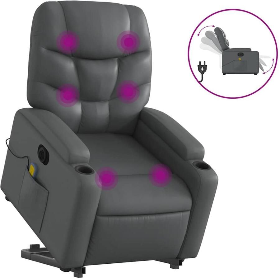 Vida XL vidaXL Sta-op-massagestoel elektrisch kunstleer grijs-VXL-3204682