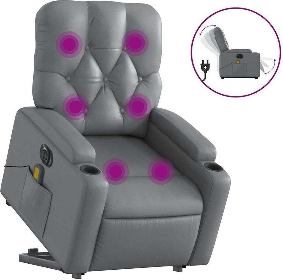 Vida XL vidaXL Sta-op-massagestoel elektrisch kunstleer grijs-VXL-3204796