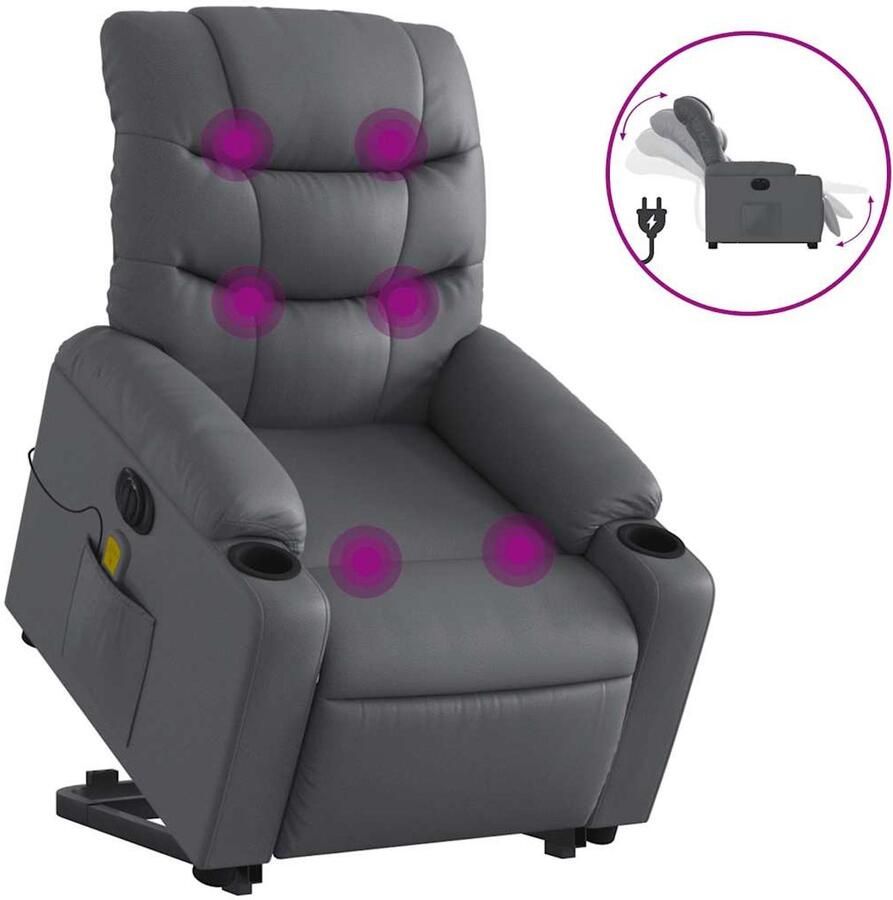 Vida XL vidaXL Sta-op-massagestoel elektrisch kunstleer grijs-VXL-3206623
