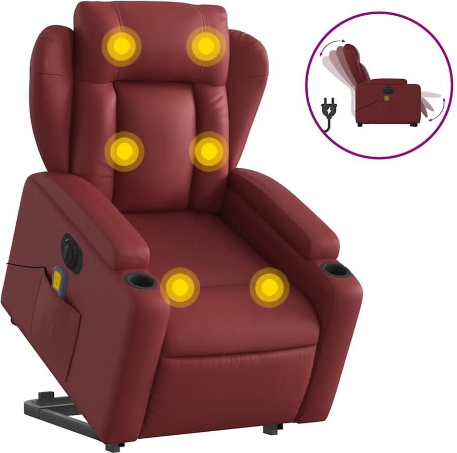 Vida XL vidaXL Sta-op-massagestoel elektrisch kunstleer wijnrood-VXL-3205175 - Foto 6