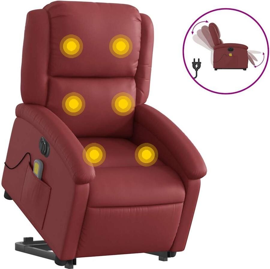 Vida XL Sta-op-massagestoel elektrisch kunstleer wijnrood SKU: V3204251 - Foto 2