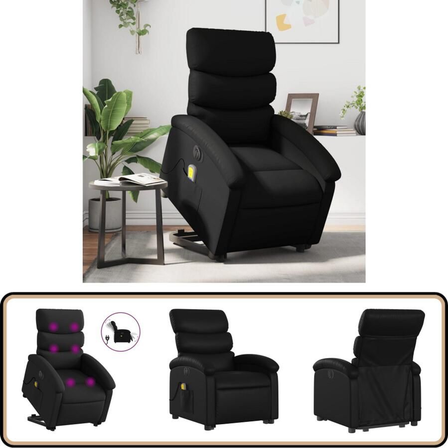 VidaXL Sta-op-massagestoel Elektrisch Kunstleer Zwart Elektrische Massagestoel Massageruimte Fauteuil Sta-opstoelen Ergonomische Stoel
