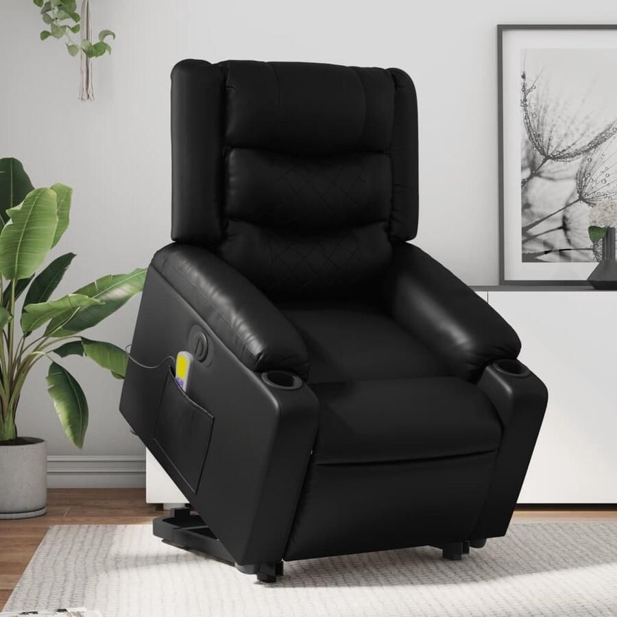 Vida XL vidaXL Sta-op-massagestoel elektrisch kunstleer zwart-VXL-3206563