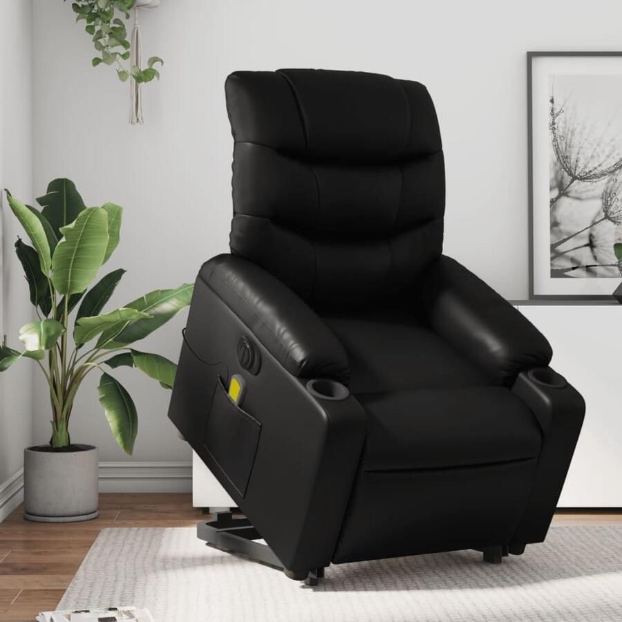 VidaXL Sta-op-massagestoel Kunstleer Verstelbaar Zwart Stoel Massageren Elektrisch Opstaande Stoel Ergonomische Stoel Relaxfauteuil Massage Stoel