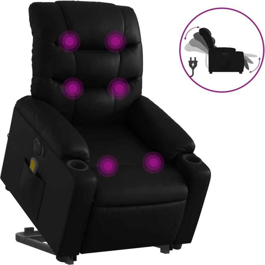 VidaXL Sta-op-massagestoel Kunstleer Verstelbaar Zwart Stoel Massageren Elektrisch Opstaande Stoel Ergonomische Stoel Relaxfauteuil Massage Stoel - Foto 2