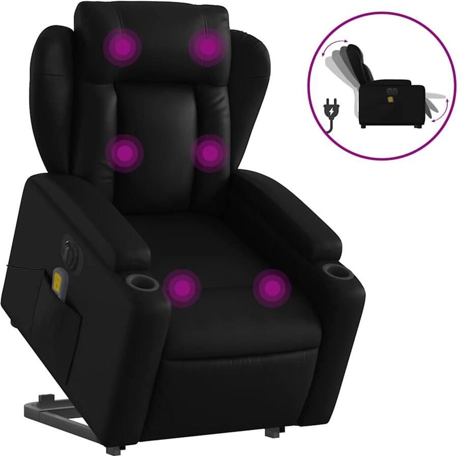 VidaXL Elektrische Sta-op-massagestoel Elektrische Sta-op-massagestoelen Sta-op-massagestoel elektrisch kunstleer zwart