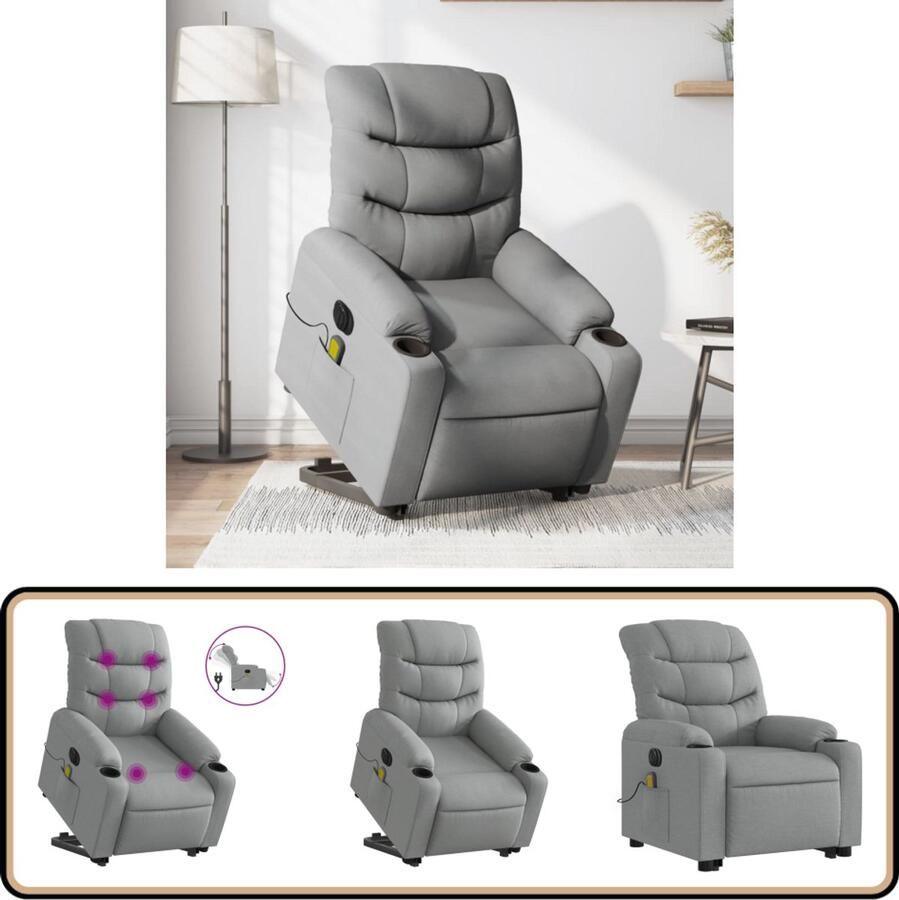 VidaXL Sta-op Massagestoel Elektrisch Lichtgrijs Sta-opstoel Massageruimtelijke Meubels Elektrische Stoelen Loungestoel Comfortstoelen