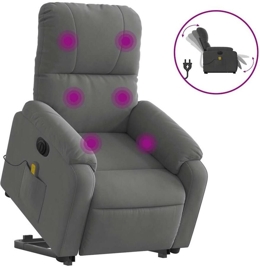 VidaXL Elektrische Sta-op-massagestoel Elektrische Sta-op-massagestoelen Sta-opstoel Staopstoel Sta-op-massagestoel elektrisch microvezelstof donkergrijs - Foto 2