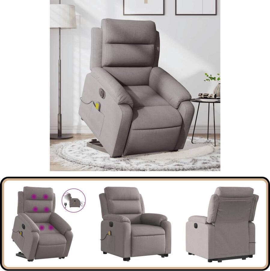 VidaXL Sta-op-massagestoel Elektrisch Taupe Elektrische Stoel Massagerstoel Fauteuil Sta-op Stoel Ergonomische Stoel