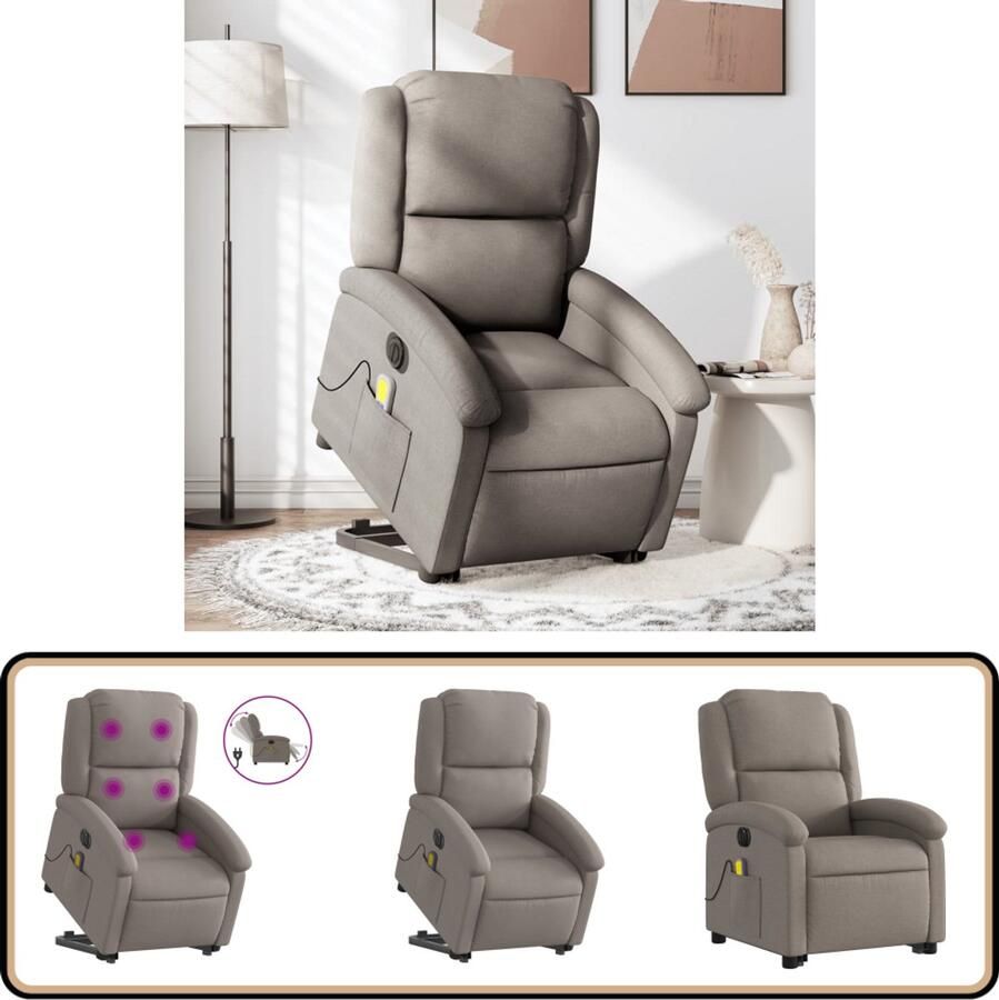 VidaXL Sta-op Massagestoel Elektrisch Taupe Elektrische Stoel Massagerstoel Sta Op Stoel Ergonomische Stoel Lounge Stoel