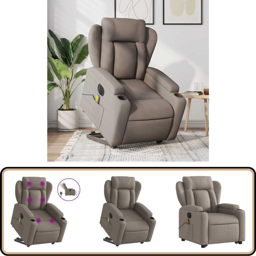 VidaXL Sta-op-massagestoel Elektrisch Taupe Stof Elektrische Massagestoel Sta-opstoel Ergonomische Stoel Lounge Stoel Fauteuils