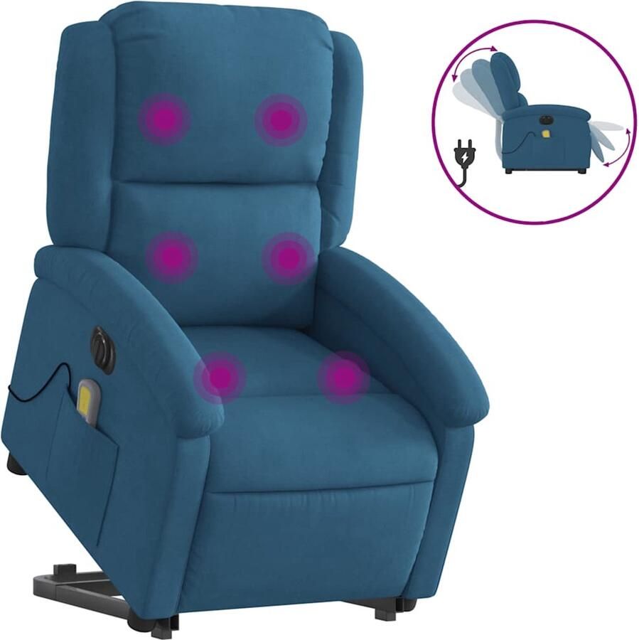 Vida xl vidaXL Sta-op-massagestoel elektrisch verstelbaar fluweel blauw-VXL-3204343