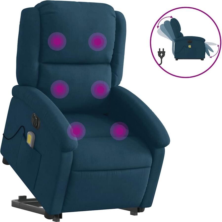 Vida XL vidaXL Sta-op-massagestoel elektrisch verstelbaar fluweel blauw-VXL-3204343 - Foto 2