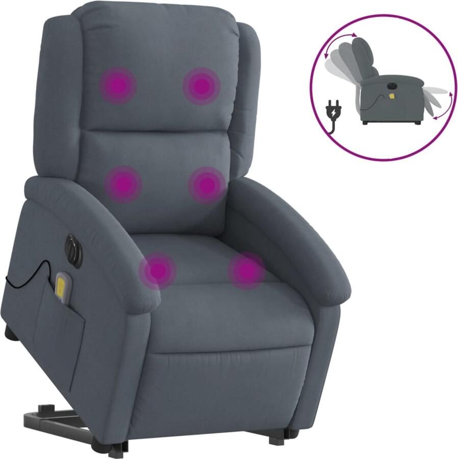 Vida XL vidaXL Sta-op-massagestoel elektrisch verstelbaar fluweel donkergrijs-VXL-3204334