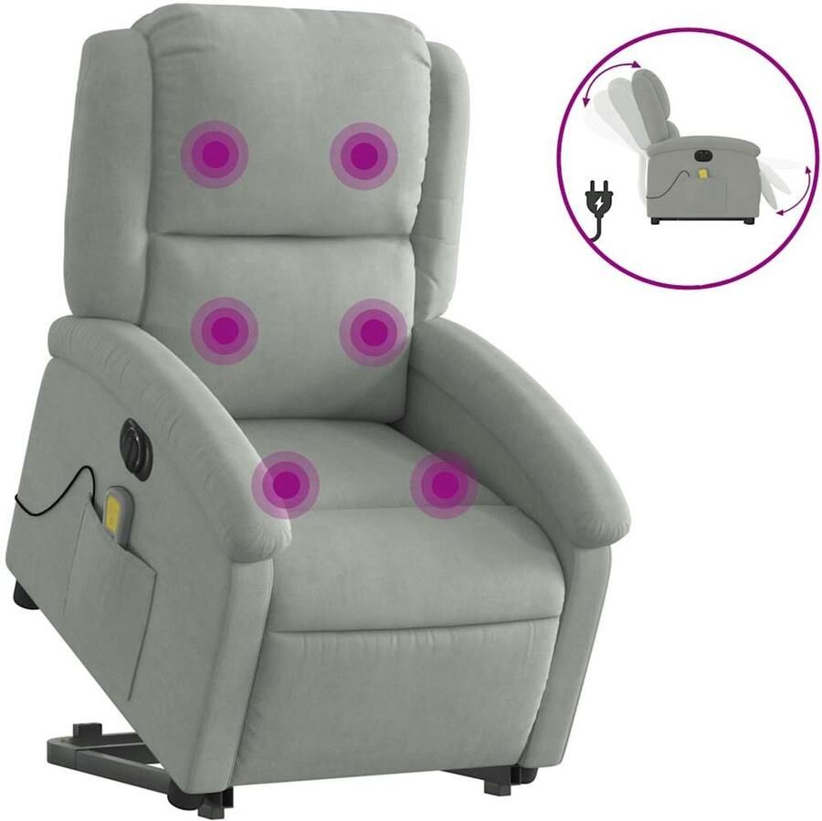 Vida XL vidaXL Sta-op-massagestoel elektrisch verstelbaar fluweel lichtgrijs-VXL-3204333 - Foto 3