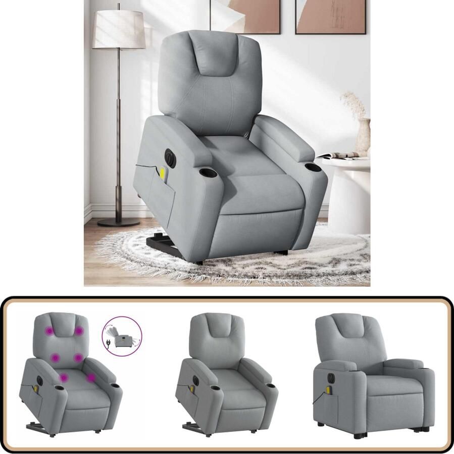 VidaXL Sta-op-massagestoel Elektrisch Verstelbaar Lichtgrijs Elektrische Sta-opstoel Massageruimte Ergonomische Stoel Lounge Stoel Relaxfauteuil