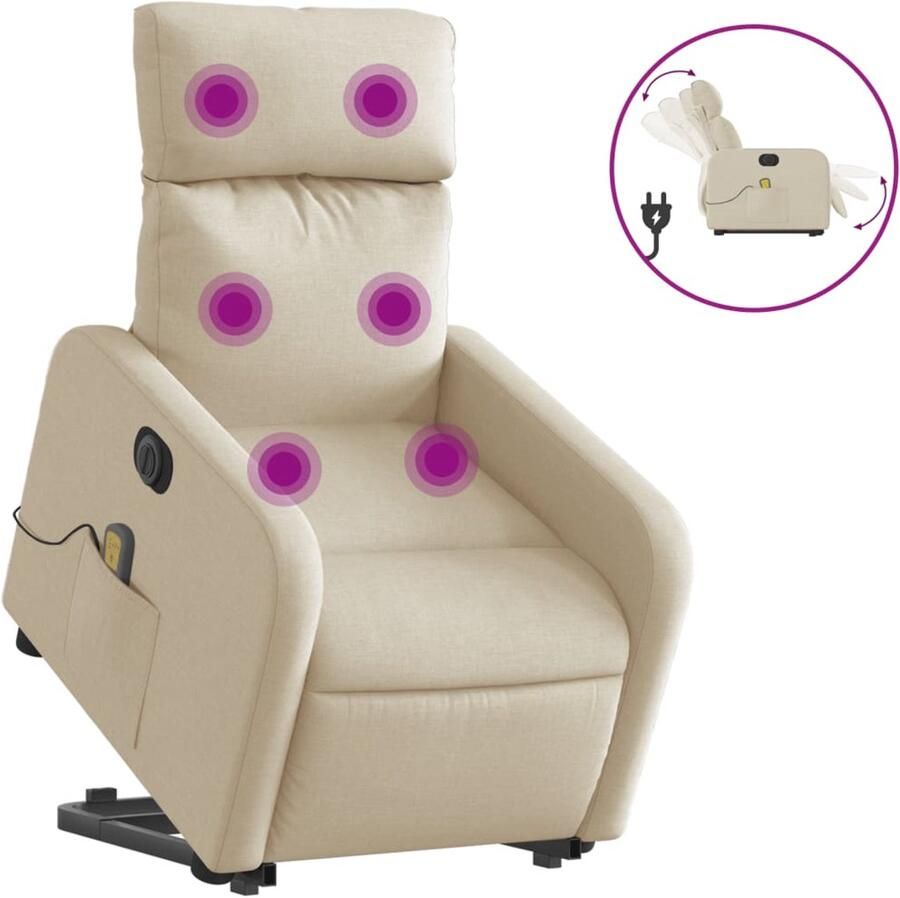 VidaXL Sta-op-massagestoel elektrisch verstelbaar stof crèmekleurig - Foto 2